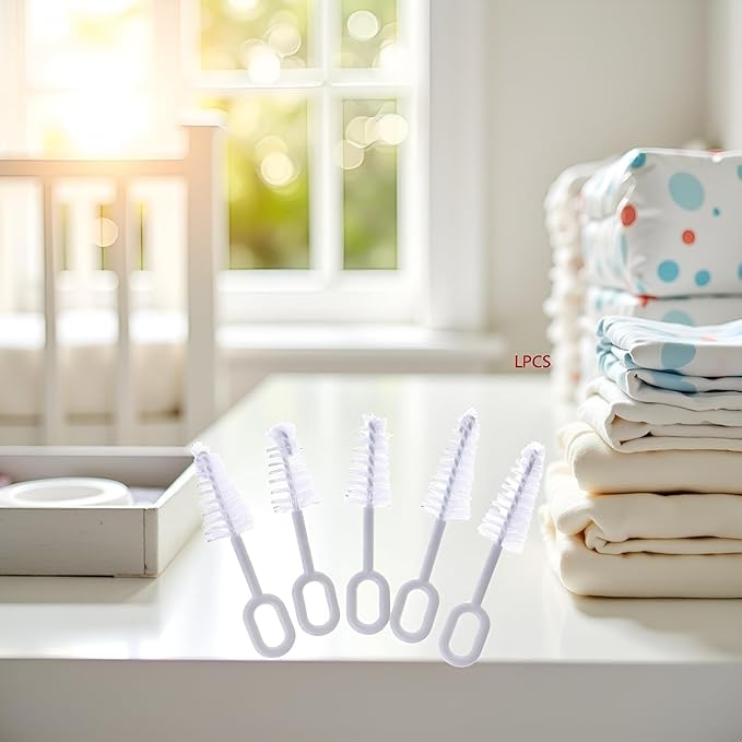 5 Pcs White Pacifier Cleaning Set,Nipple Cleaner Nipples Brush Cleaning Tools Professional Bristle High Density Pacifier Soother Accessories,Bottle-Feeding