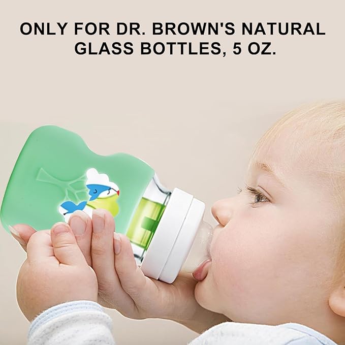 3 Pack Anti Breakage Baby Bottle Holder, Silicone Sleeves for Dr. Brown's Natural Glass Baby Bottles, Anti Flow Sleeve for Infant Bottles (5 Ounce)