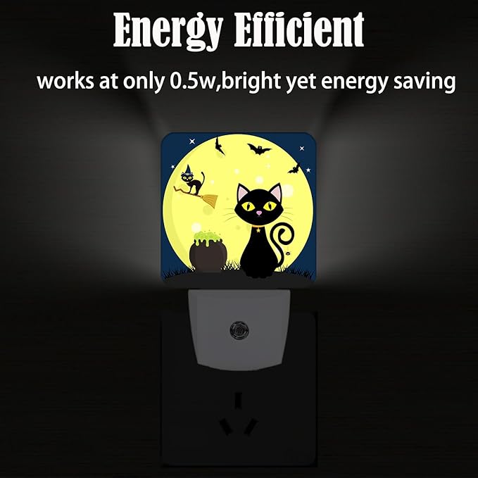 Happy Halloween Cat Night Light,Plug Into Wall with Dusk to Dawn Light Sensors, Warm Nightlights for Bedroom, Bathroom, Hallway, Kitchen, Gifts Ideal for Boys Girls Women Men