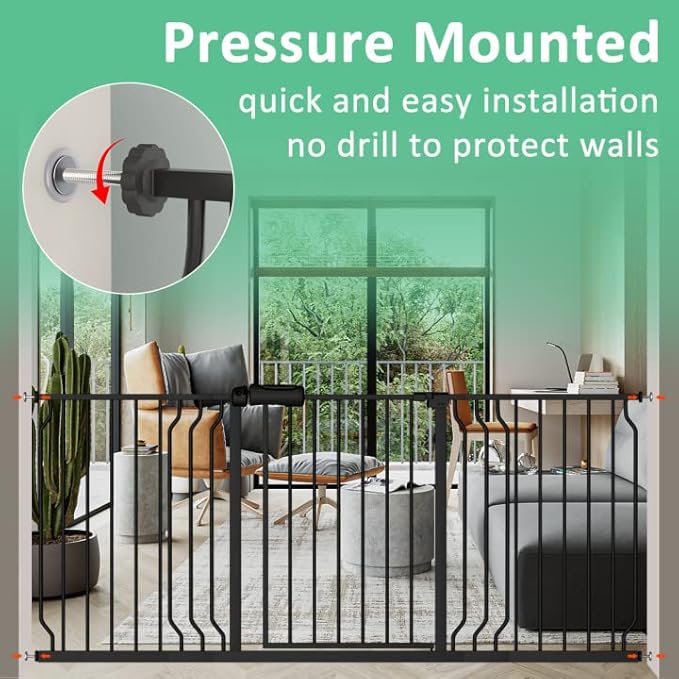 ALLAIBB Extra Wide Pressure Mounted Baby Gate Walk Through Child Kids Safety Toddler Tension White Long Large Pet Dog Gates with Extension for doorways Kitchen (48.03-52.76"/122-134cm, Black)