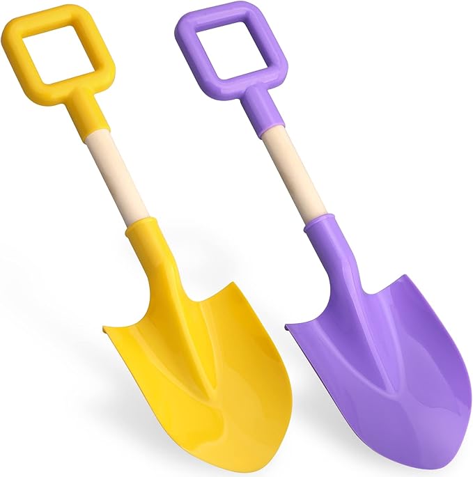 Amarlozn Beach Sand Shovels Toy for Kids, Jumbo Gardening Tool Kit, 16" Sturdy Long Handheld Wooden ABS Plastic Spade Scoop for Sand Snow Digging Planting, Summer Winter Backyard Fun (Purple, Yellow)