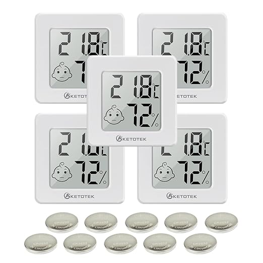 KETOTEK 5 Pack Thermometer Room Hygrometer Indoor Mini Temperature and Humidity Monitor Digital Humidity Meter Gauge with Comfort Indicator for House Office Greenhouse
