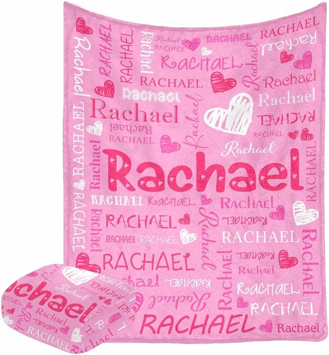 M YESCUSTOM Custom Baby Blanket with Name, Personalized Girls Boys Throw Blanket Pink Heart Customized Flannel Kids Blanket for Men Women Valentines Day Mother's Day Christmas Newborns