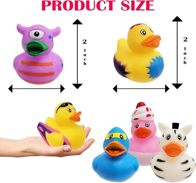 100 Assortment Rubber Duck Toy Duckies for Kids, Bath Birthday Gifts Baby Showers Classroom Incentives, Summer Beach and Pool Activity, 2" (100-Pack)