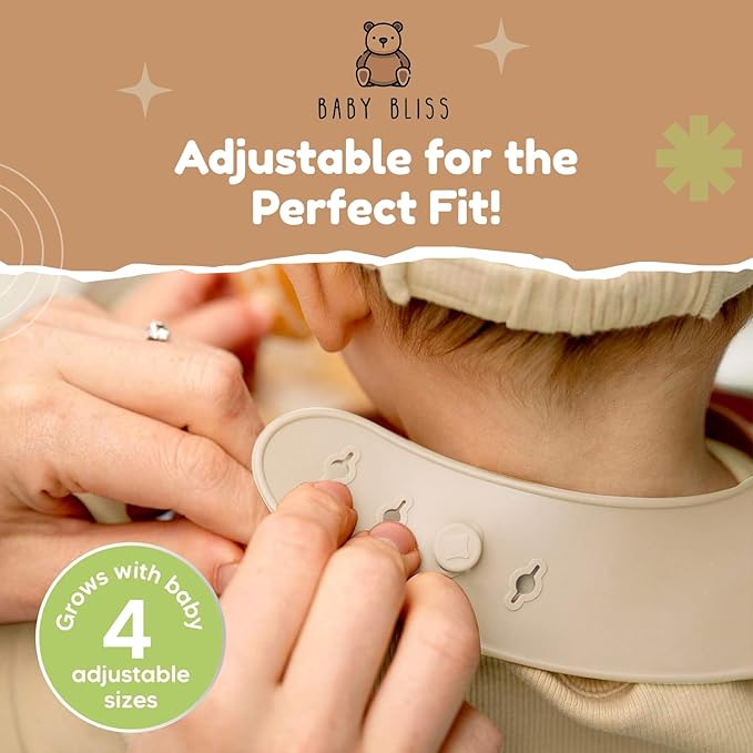 Silicone Bib 2-Pack: Safe, Non-Toxic, Food-Grade. Waterproof, Adjustable Neck Band, Easy-Clean Pouch Catcher.