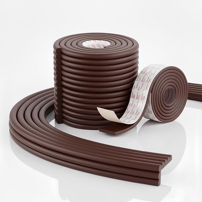 Baby Proofing Edge Corner Protector, 6.5 Ft Self - Adhesive Edge Protector for Baby, Soft NBR Rubber Foam Padding, Furniture, Sharp Edge Safety Corner Edge Bumper Guard-Brown