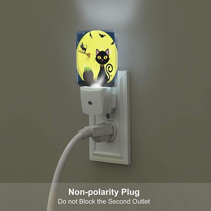 Happy Halloween Cat Night Light,Plug Into Wall with Dusk to Dawn Light Sensors, Warm Nightlights for Bedroom, Bathroom, Hallway, Kitchen, Gifts Ideal for Boys Girls Women Men