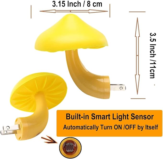 AUSAYE 2Pack Mushroom Night Light Plug in Lamp,Led Lights for Adults Kids Baby Children NightLight Wall Decor Lamp Bedroom Bathroom,Toilet,Stairs,Kitchen,Hallway