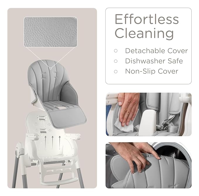 KÜB 3-in-1 Foldable Baby High Chair, 7 Height & 4 Recline Adjustable Seat & Tray for Easy Clean, 2 Locking Wheels, Multifunctional Infant High Chairs for Babies and Toddlers (Grey, with Toys)