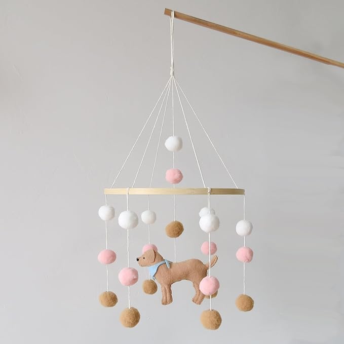 Baby Crib Mobile for Girls Boys Dog Theme Baby Mobile for Crib Mobile for Bassinet with Felt Ball