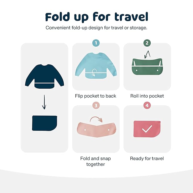 Tiny Twinkle Long Sleeve Bib for Babies & Toddlers – 2 Pack Waterproof Smock Bibs for Eating – Machine Washable & Mess-Proof, Baby Feeding Essential & Shower Must-Have (Sage Charcoal,6–24M)