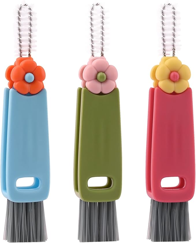 3 in 1 Cup Lid Cleaning Brush, Multifunctional Crevice Cleaning Brush, Portable Cup Lid Cleaning Brush Set Home Kitchen Cleaning Tools （Red Blue Green