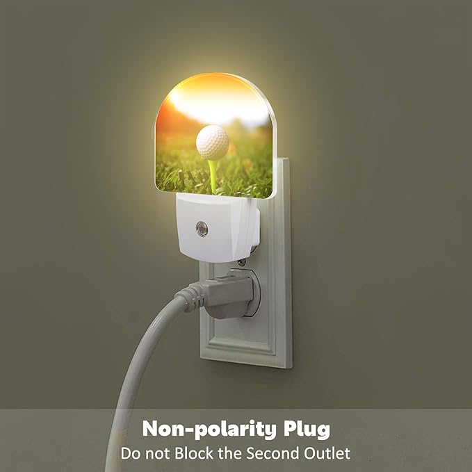 Golf Ball on tee Night Light, Green Grass Sunset Dusk to Dawn Night Light Plug into Wall,0.5w Energy Saving Sleep Friendly NightLight for Kids Boys Girls Hallway Stairway Bedroom