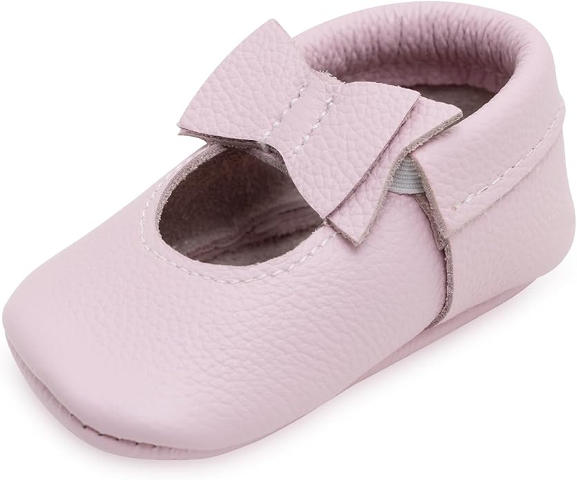 BirdRock Baby Bow and Knot Moccasins - Genuine Leather Baby Girl Shoes