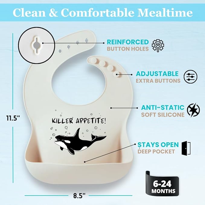 Animal Silicone Bibs for Babies - 2 Pack Sea Life Bibs for Boys and Girls - Easy to Clean Adjustable