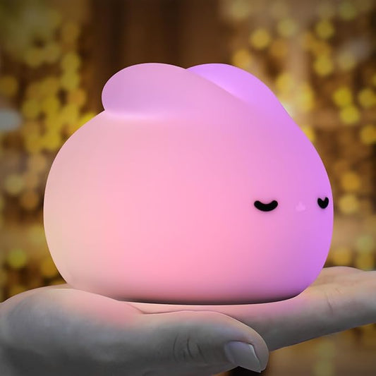 Cute Bunny Night Light, 3 Level Dimmable Nursery NightLight for Kids, Silicone Squishy Rabbit Lamp with Tap Control & Timer for Breastfeeding Toddler Baby Kids Decor Gift