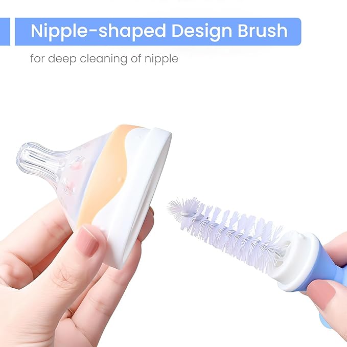 5-in-1 Baby Bottle Cleaner Set, Including Nylon & Silicone Bottle Brush, Cap, Straw & Nipple Brushes, BPA-Free (Grey)