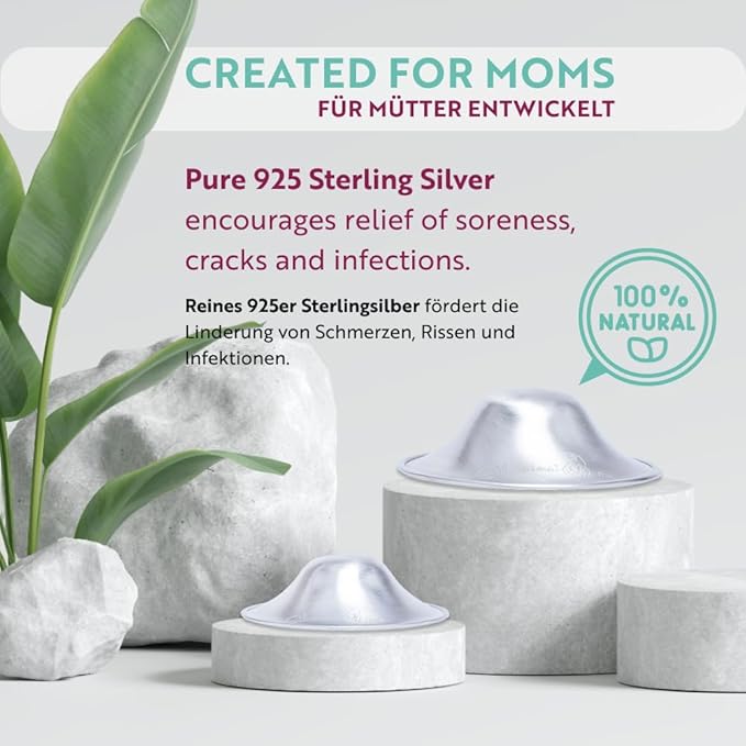 Set of 2 Silver Breastfeeding Caps, Nipple Shield Suitable for Protecting Nipples, Nursing Cups Suitable for All Breast Types, Silver Caps, Nickel Free Breastfeeding, Solid 925 Silver, Large