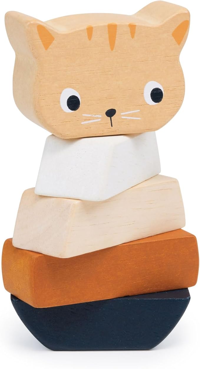 Mentari Toys - Stacking Kitten - 5pcs Wooden Animal Stacker Toddler Toy - Natural Wood Stacking Blocks - Boost Fine Motor Skills - Toddler Educational Toy - Age 12m+