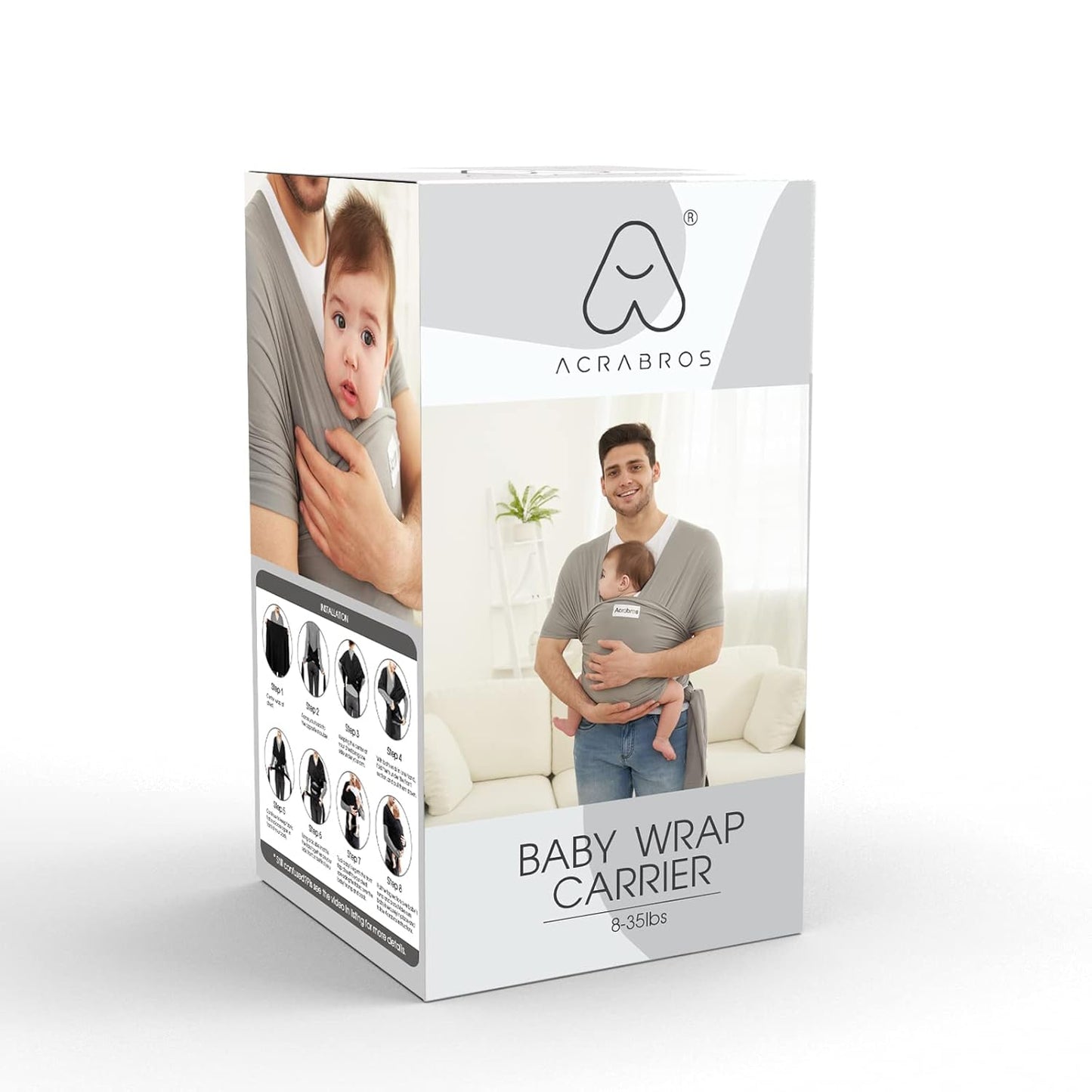 Acrabros Baby Wrap Carrier,Hands Free Baby Carrier Sling,Lightweight,Breathable,Softness,Perfect for Newborn Infants and Babies Shower Gift,Heather Grey