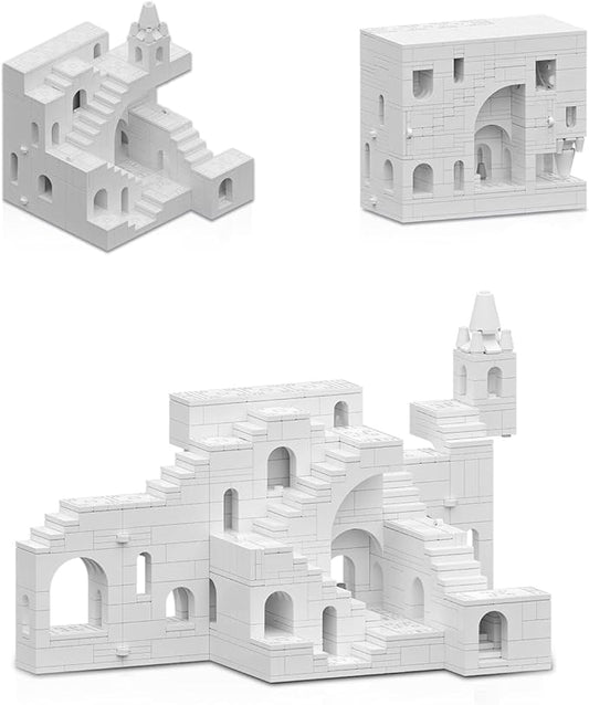 dOvOb Architectural Transformable White Castle Building Blocks Set - 668PCS Construction Magic Maze Mode Collectible Display Set for Adults and Teen