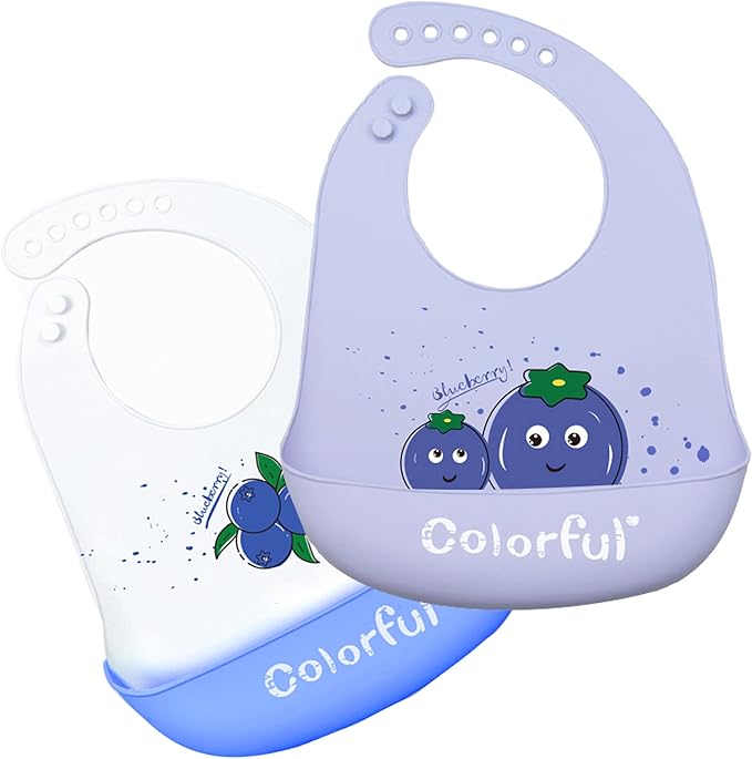 Silicone Bibs for Babies and Toddlers 2 Sets Feeding Bibs for Boy and Girl, Adjustable Soft Waterproof Bibs