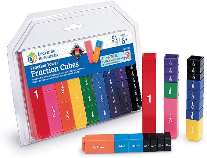 Learning Resources Fraction Tower Fraction Cubes, Kids Blocks, 51 Piece Set, Ages 6+