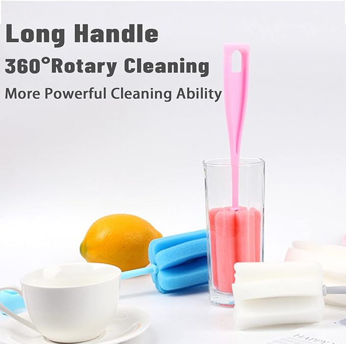Bottle Brush Sponge 4PCS Cup Washer Brush Long Handle Cleaner Brush for Baby Bottle Glasswares Mugs Cups Kitchen Clean (4 PCS)