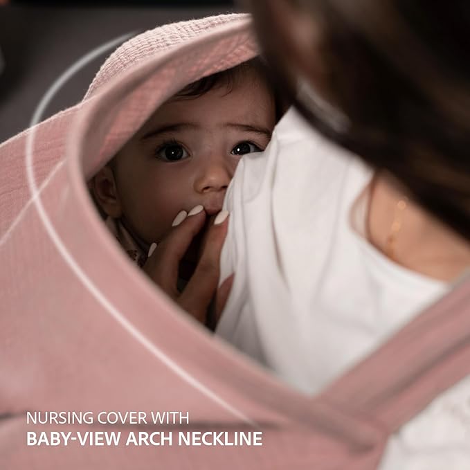 Nilsa 5-in-1 Muslin Nursing Cover up for Breastfeeding & Baby Car Seat Cover - Breathable Breastfeeding Cover With Rigid Hoop - 100% Cotton Privacy Apron Breast Feeding Covers For Women (Blush)