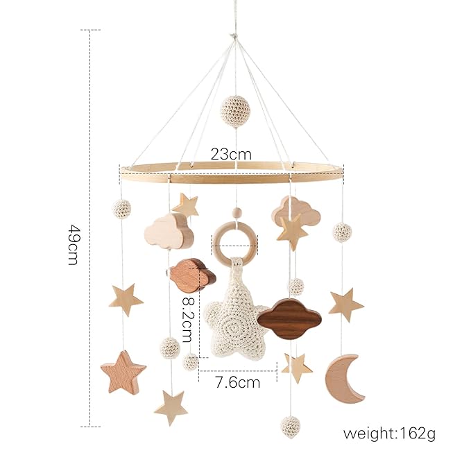 let's make Baby Crib Mobile for Boys Girls| Boho Nursery Mobile| Gender Neutral Hand-Crocheted Mobile| Ceiling Mobile - Stars, Clouds, Moon