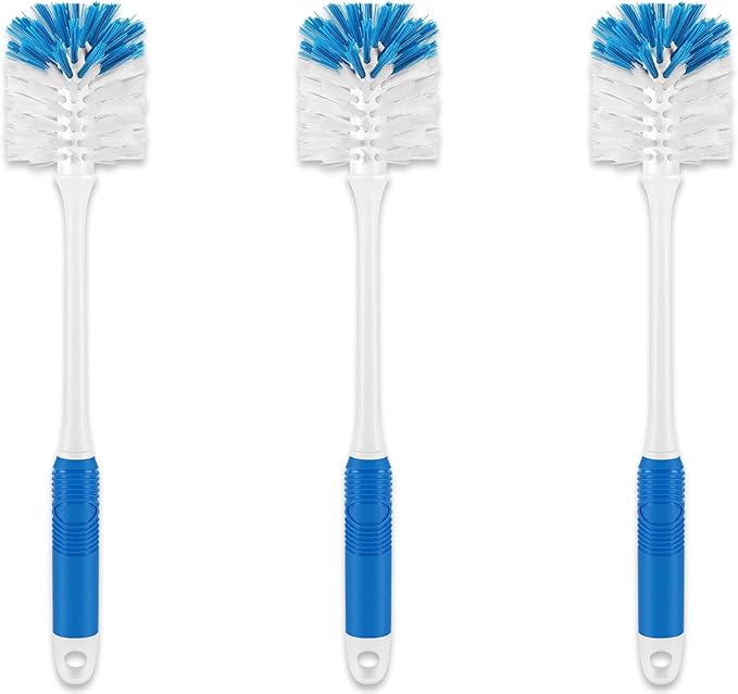 Bottle Brush Cleaner, Long Handle Bottle Brush with Dual Bristles for Water Bottles, Glassware, Mugs, Sports & Baby Bottles Cleaning, Blue 3 Pack