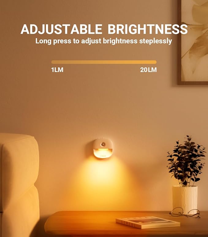 Lyridz Rechargeable Battery Night Light with Motion Sensor, Dimmable Amber Nightlights for Bathroom, Bedroom, Hallway, Stairs, Pet House, 3 Pack