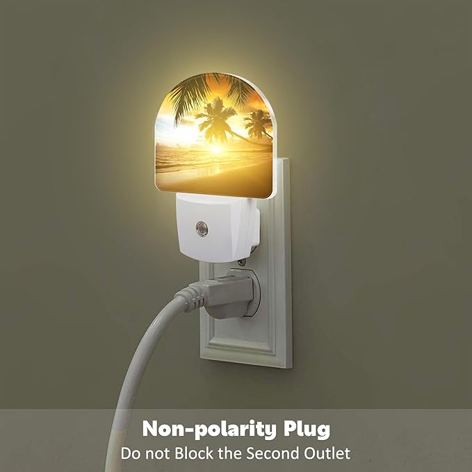 Tropical Ocean Beach Night Light, Palm Trees at Sunset Dusk to Dawn Night Light Plug in,0.5w Energy Saving Sleep Friendly NightLight for Kids Boys Girls Home Decor