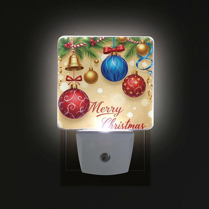 Aslsiy Night Light for Kids Christmas Festive Balls Holly Plug in Wall Lamp LED Dusk to Dawn Sensor Energy Saving Nightlight for Boys Girls Men Women