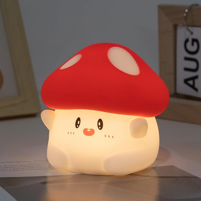 Hug Mushroom Lamp, Cute Mushroom Night Light, 2 Levels Dimmable Night, LED Squishy Night Light for Kids Sleep, Rechargeable Bedside Touch Silicone Lamp, Unique Dorm Decor Gift Toy