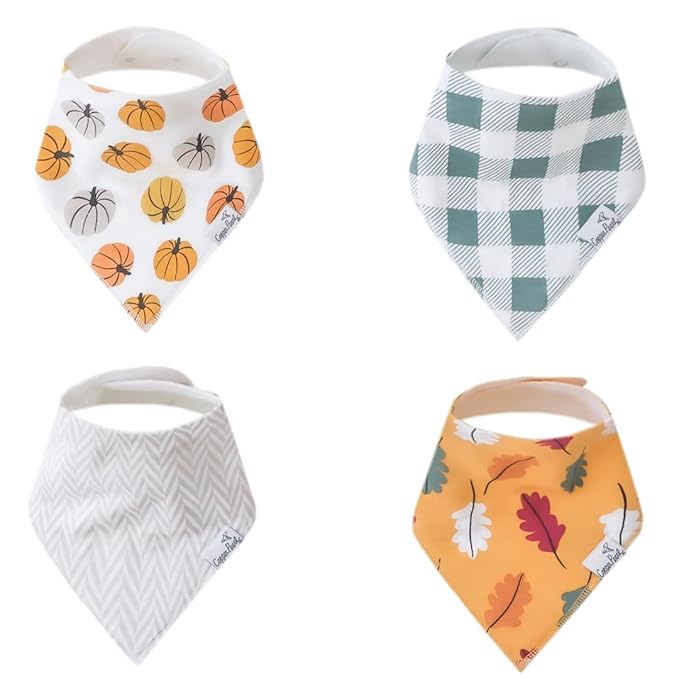 Copper Pearl 4 Pack Soft Cotton Baby Bibs for Drooling and Teething, Absorbent Drool Bibs for Baby Girl and Boy, Adjustable to Fit Newborns to Toddlers, Tons of Styles (Karver)