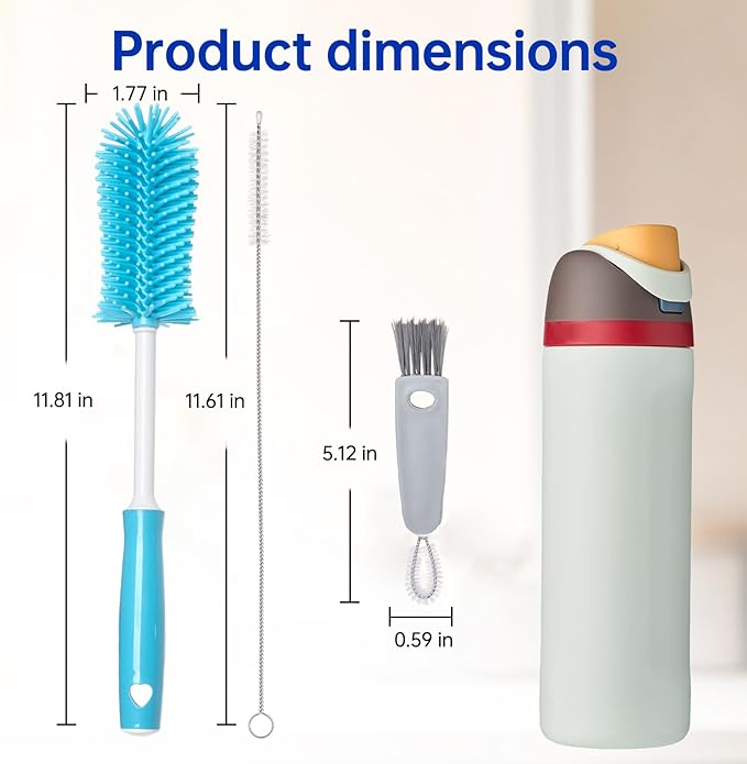 3 Pack Water Bottle Cleaner Brush Set - for Owala Cleaning Kit, Long Handle Silicone Bottle Brush Soft Touch No Scratch, Straw Cleaner Brush, 3 in 1 Multipurpose Cup Cleaner Kit for Owala Accessories