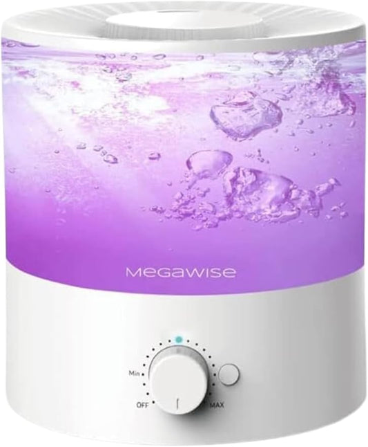 Megawise Cool Mist Humidifier with Top Refill Design, 2L Capacity, High Mist Output, No Leakage, and 7 Color Night Light