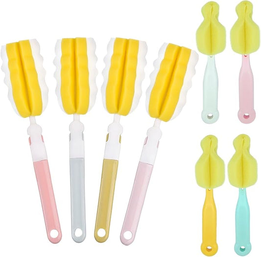 4PCS Baby Bottle Brush Set - Milk Bottle & Nipple Cleaner with 4 Detachable Portable Scrubber Brushes