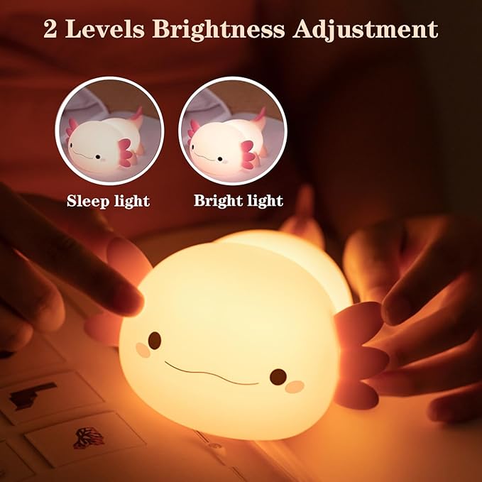 Cute Axolotl Night Light, LED Squishy Night Lamp, Dimmable Nursery Nightlight for Kids, Rechargeable Timer Touch Lamp, Dorm Decor, Kids Funny Gifts (Axolotl)