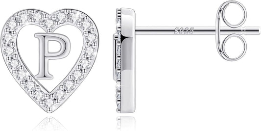 Anoup Christmas Gifts for Grandkids Girls Earrings - S925 Sterling Silver Post CZ Hypoallergenic Stud Heart Initial Earrings for Women Kids Jewelry Stocking Stuffers for Teen Girls Birthday Gifts