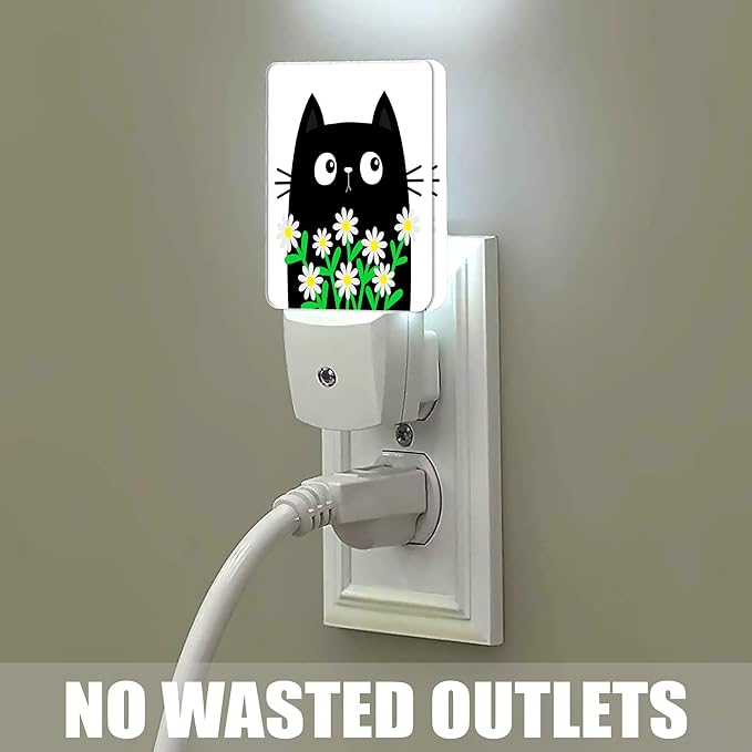 Cat Kitten Daisy Night Light, Camomile Bouquet Plug into Wall with Dusk to Dawn Light Sensors, Warm Nightlights for Bedroom, Bathroom, Hallway, Kitchen, Gifts Ideal for Women Men