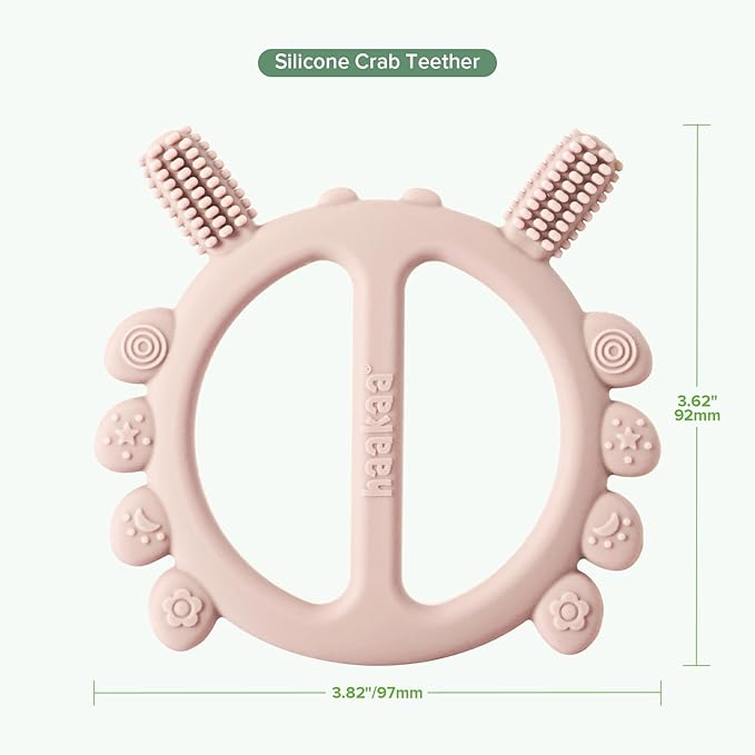 Haakaa Silicone Crab Baby Teether,Teething Toys,360°Baby Toothbrush Head for Infant Self-Brushing Training,Food-Grade Silicone,Blush