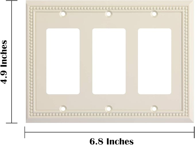 Henne Bery Sunken Pearls Heavy Duty Decorative Wall Plate Switch Plate Outlet Cover, Durable Solid Zinc Alloy (Triple Decorator, Light Almond)