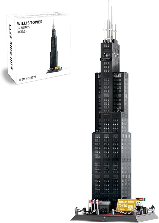 Chicago Willis Tower Model Building Blocks Sets Chicago Skyline Architecture Building Kits Famous Landmark Model Toys Gift for Adults Kids Teens 1241 PCS