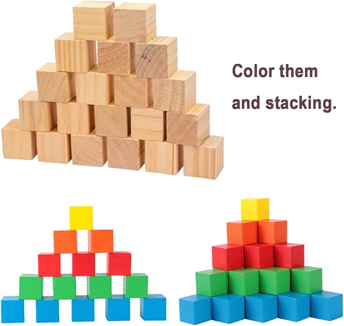 100 Pack 1 Inches Unfinished Wood Cubes Blocks - Natural Wooden Square Blocks Great for Crafts Making