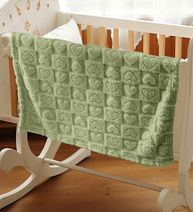 4 Pack Soft Newborn Fuzzy Baby Blanket for Boy, Crib Blankets with Checkered Lovey Design Samll Throw Toddler Receiving Blanket for Daycare,30”×40” (Blue、Green)