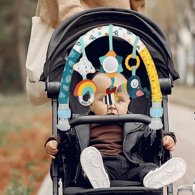 Caterbee Baby Bouncer Bar, Stroller and Crib Accessory, Pram Activity Arch, Bassinet Travel Toys for Toddlers (Sky)