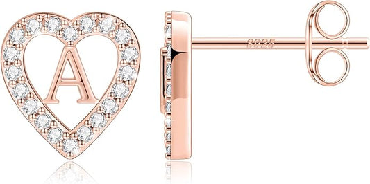 Anoup Christmas Gifts for Grandkids Girls Earrings - S925 Sterling Silver Post CZ Hypoallergenic Stud Heart Initial Earrings for Women Kids Jewelry Stocking Stuffers for Teen Girls Birthday Gifts