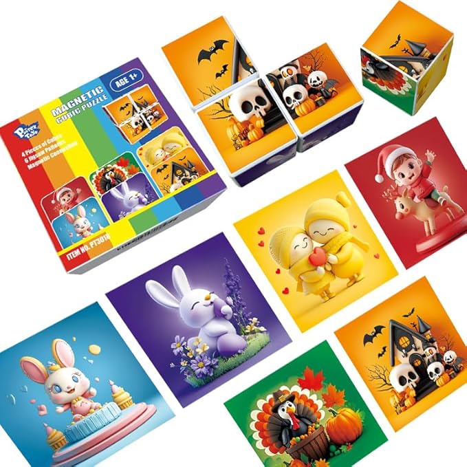 Magnetic Blocks for Toddlers Aged 1-3, Large Building Cubic Puzzle Game in Holiday Theme: Christmas, Easter, Birthday, Thanksgiving, Halloween, Valentine's Day